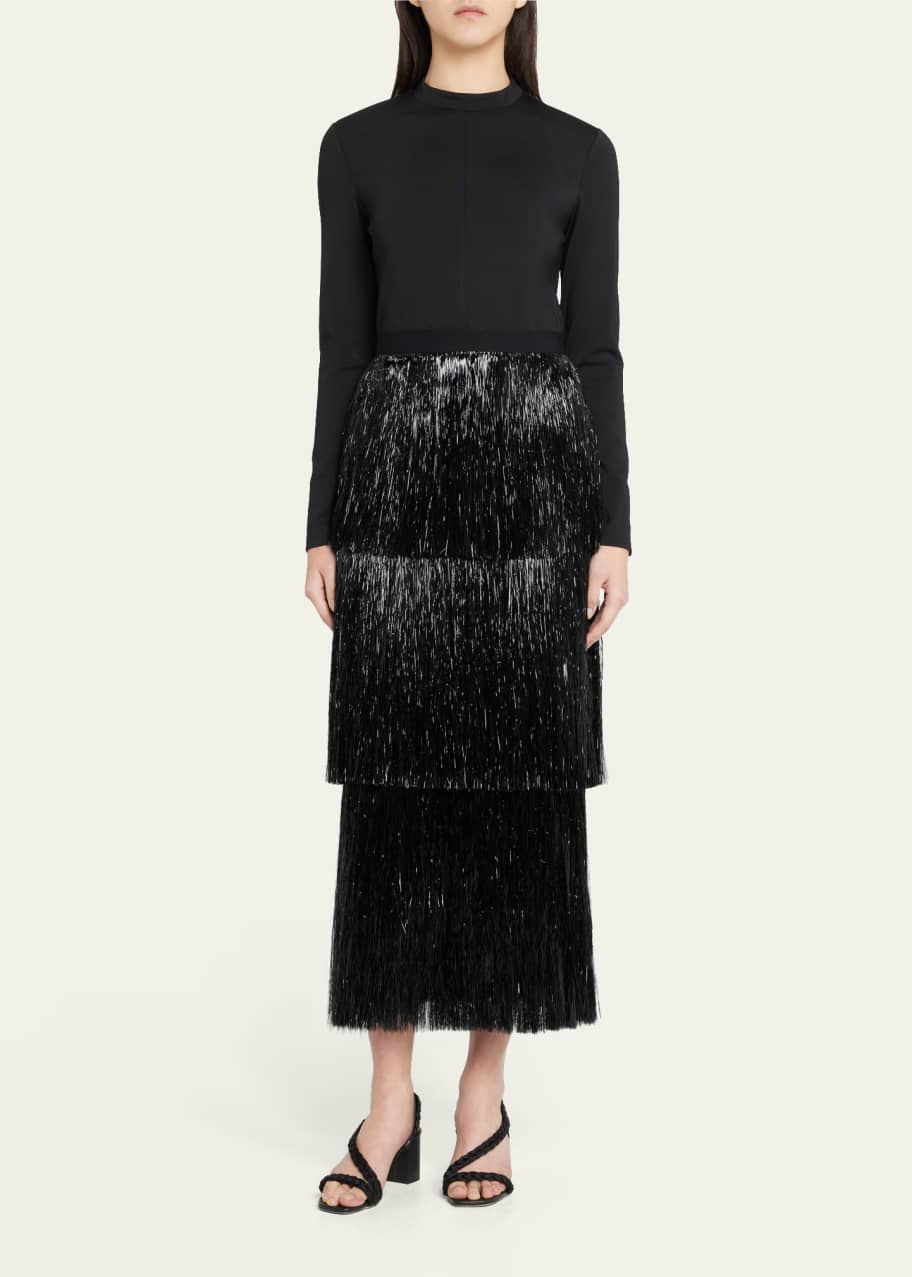 SIMKHAI Barrett MockNeck Tinsel Fringe Dress Bergdorf Goodman