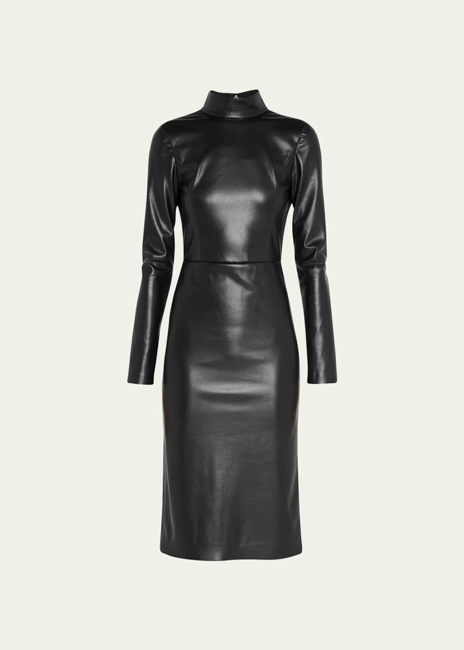 Alice + Olivia Delora Vegan Leather Mock-Neck Midi Dress - Bergdorf Goodman