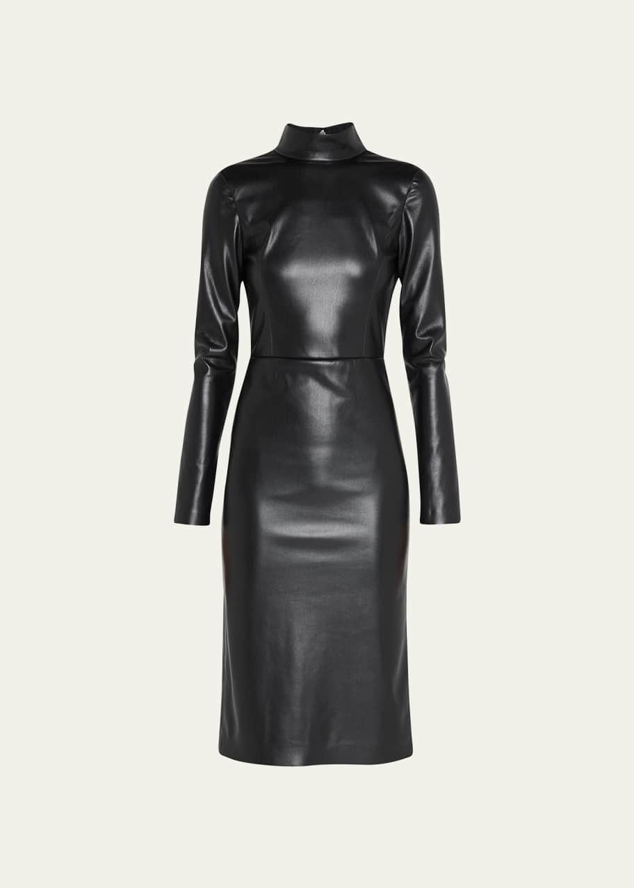 ALICE + OLIVIA Delora Vegan Leather Mock-Neck Midi Dress - Bergdorf Goodman