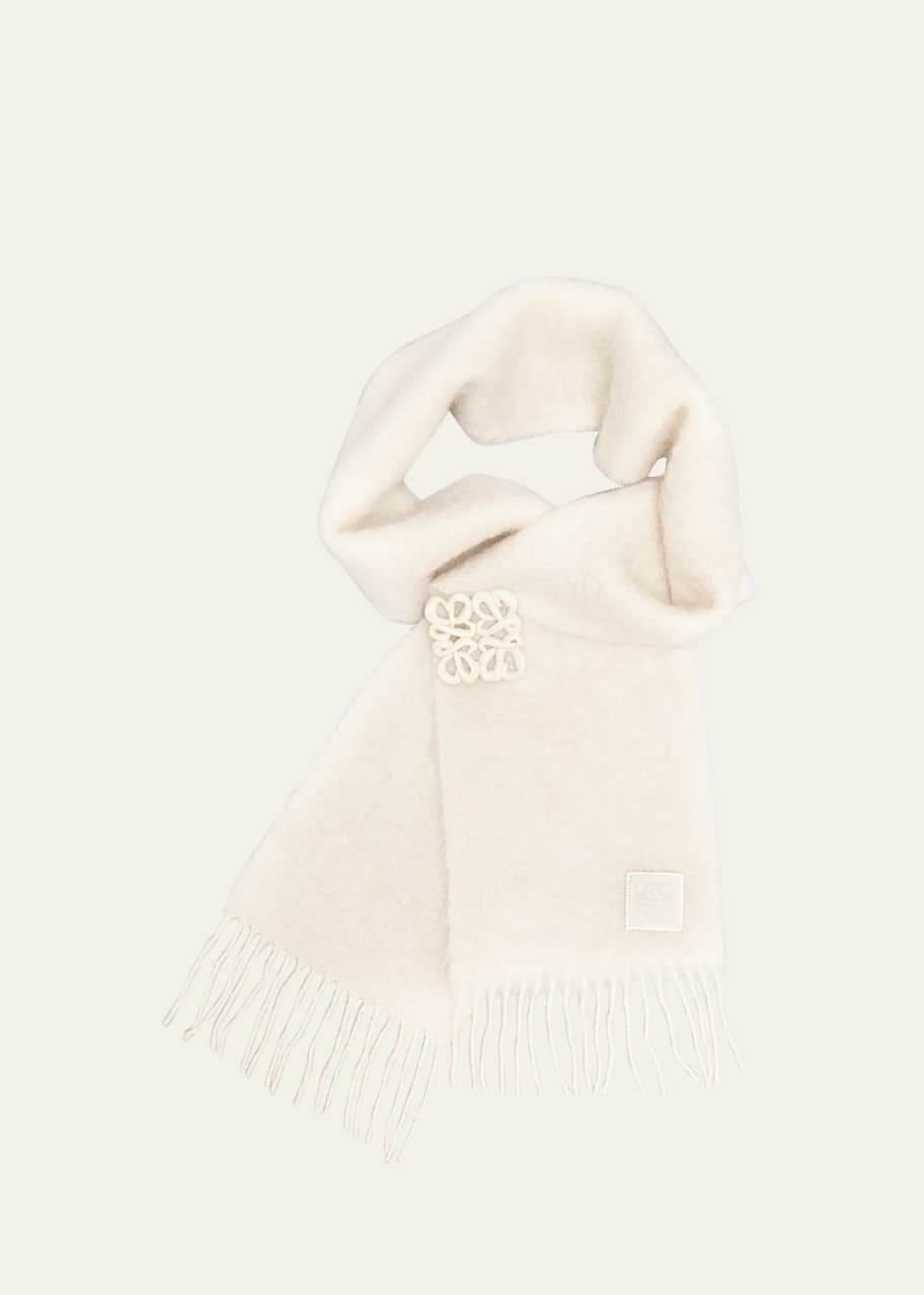 Loewe Mohair-Blend Anagram Brooch Scarf - Bergdorf Goodman