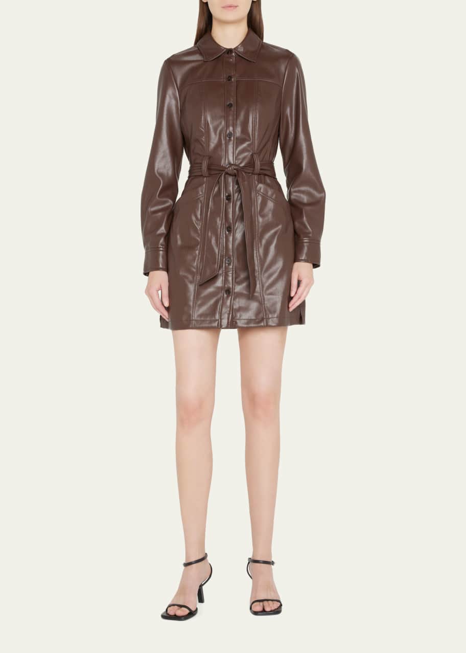 SIMKHAI Karlee Vegan Leather Tie-Belt Mini Shirtdress - Bergdorf Goodman