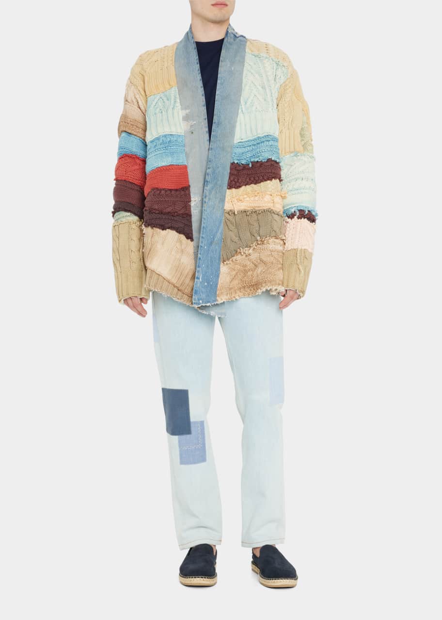 Greg Lauren Men's Mixed Fisherman Knit Cardigan Sweater - Bergdorf