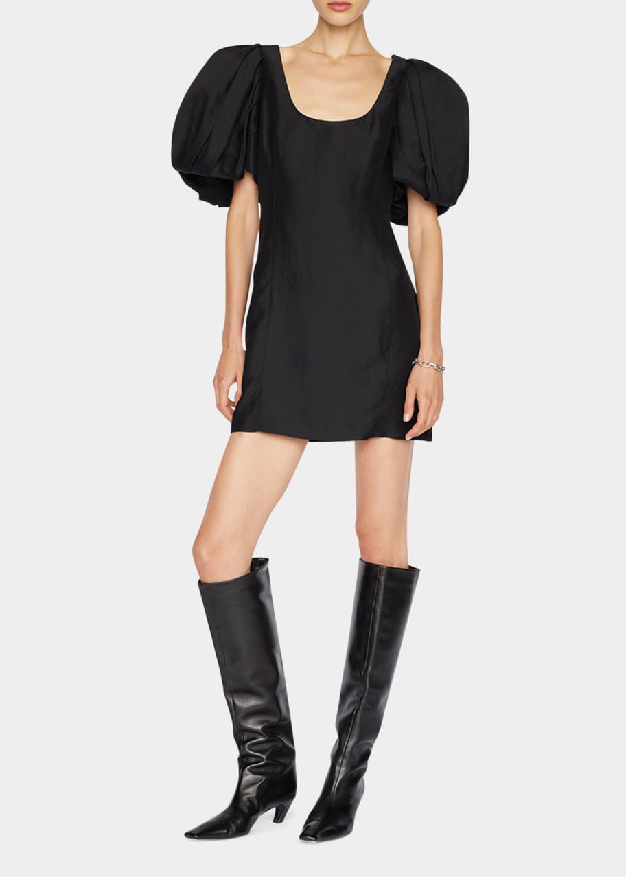 knee length dresses for ladies THE LEATHER GATHERED DRESS BLACK main image 1