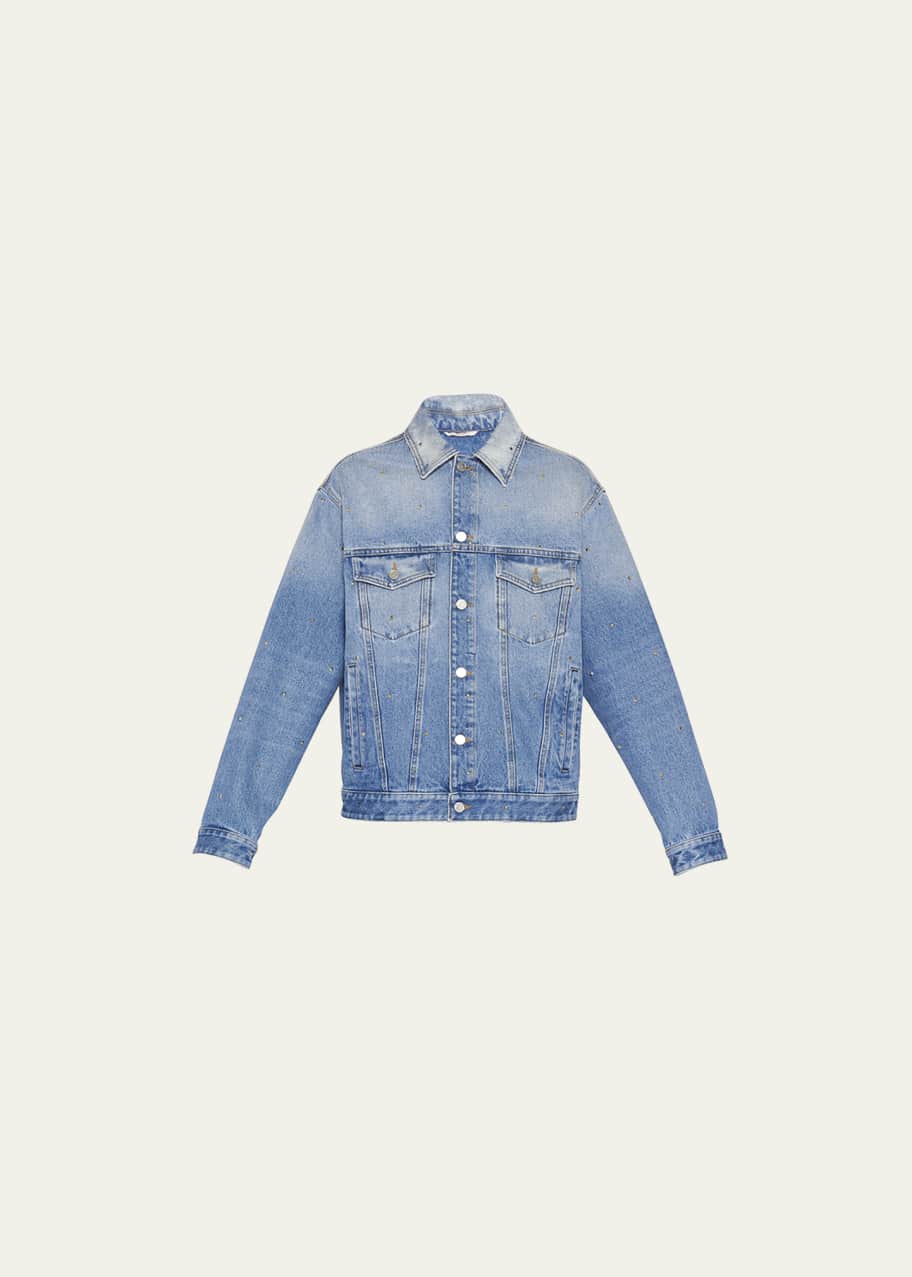 Image 1 of 1: Men's Allover-Rockstud Denim Trucker Jacket