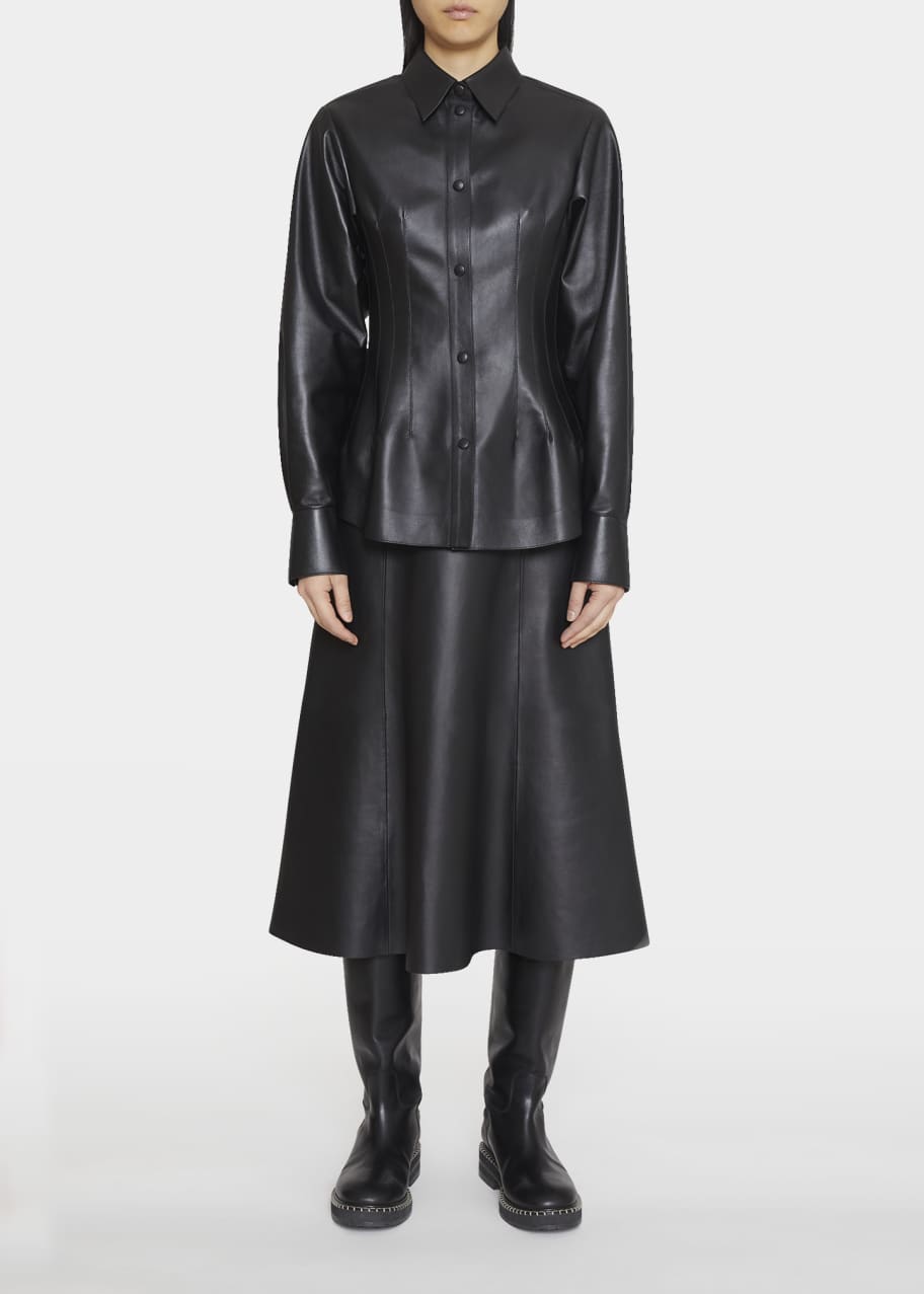 Chloe Slim-Fit Nappa Leather Collared Top - Bergdorf Goodman