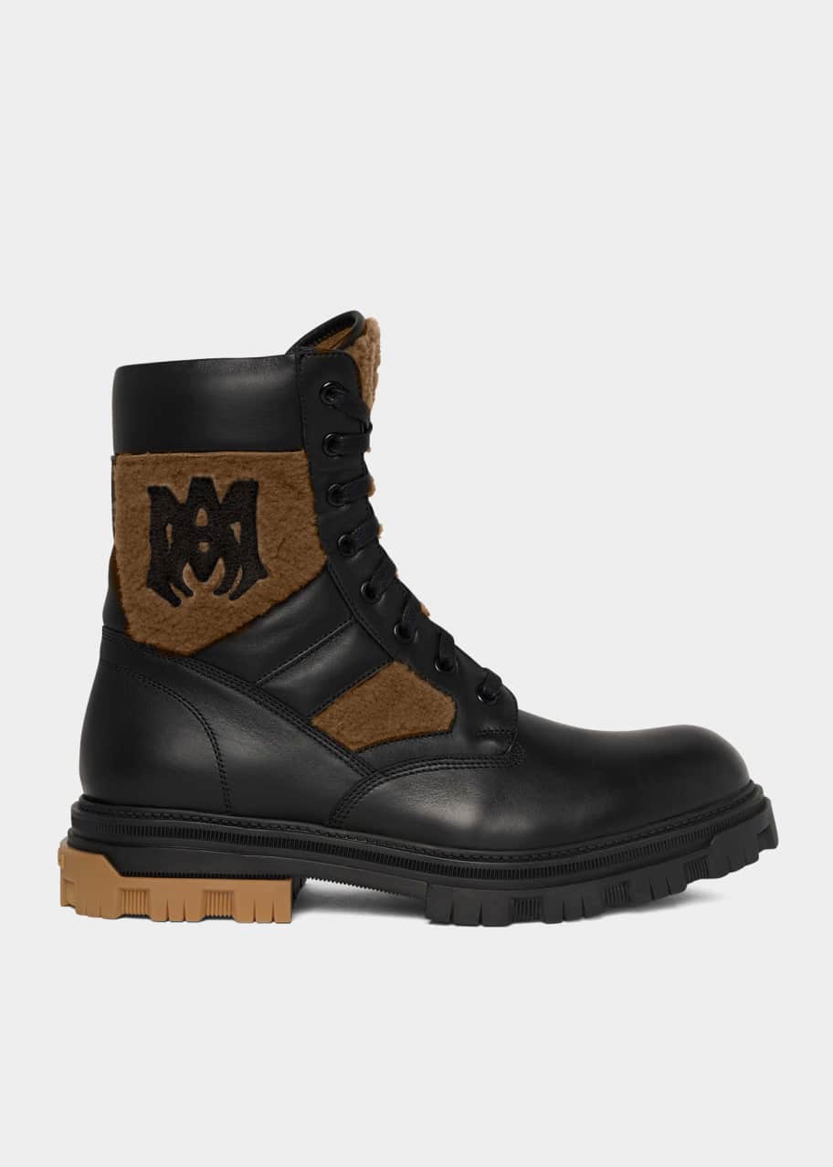 Amiri Men's Shearling & Leather MA-Logo Combat Boots - Bergdorf