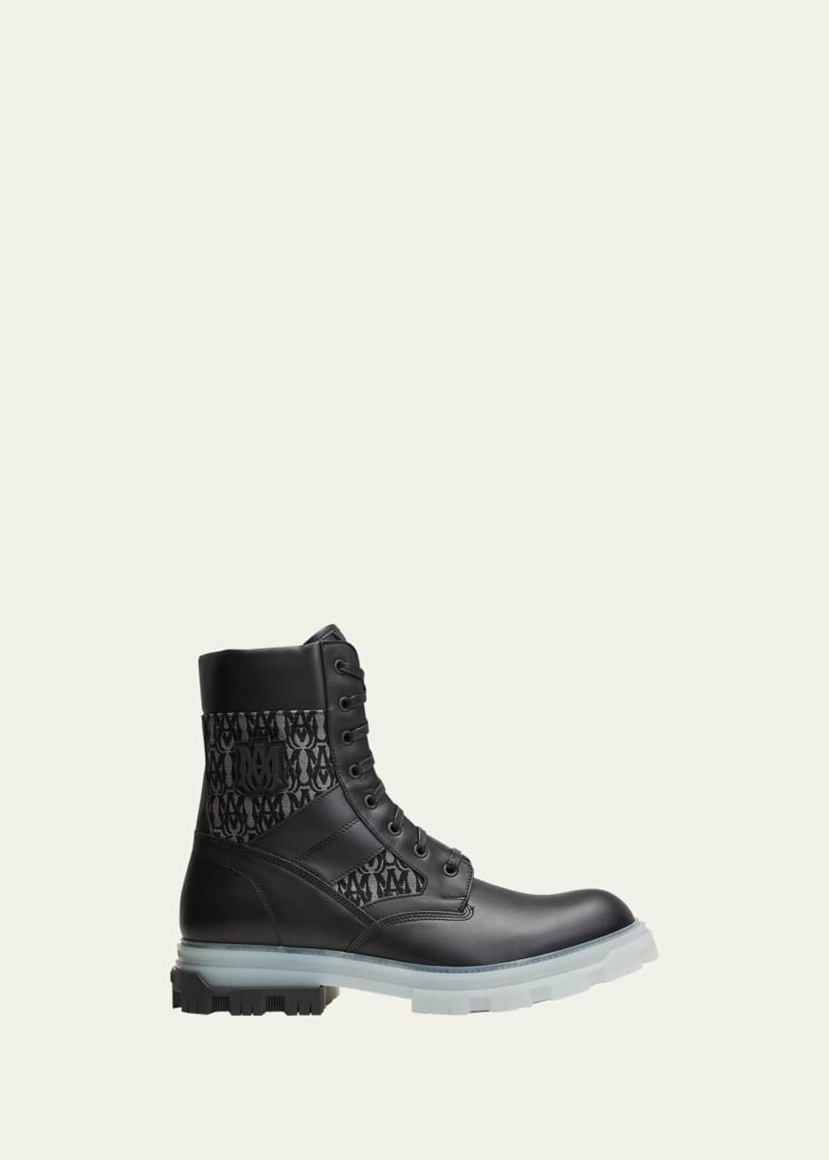 Men's Jacquard Monogram Leather Combat Boots