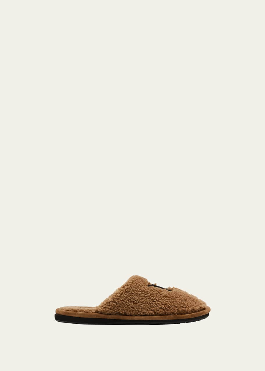 Men's MA-Logo Shearling Fur Slippers