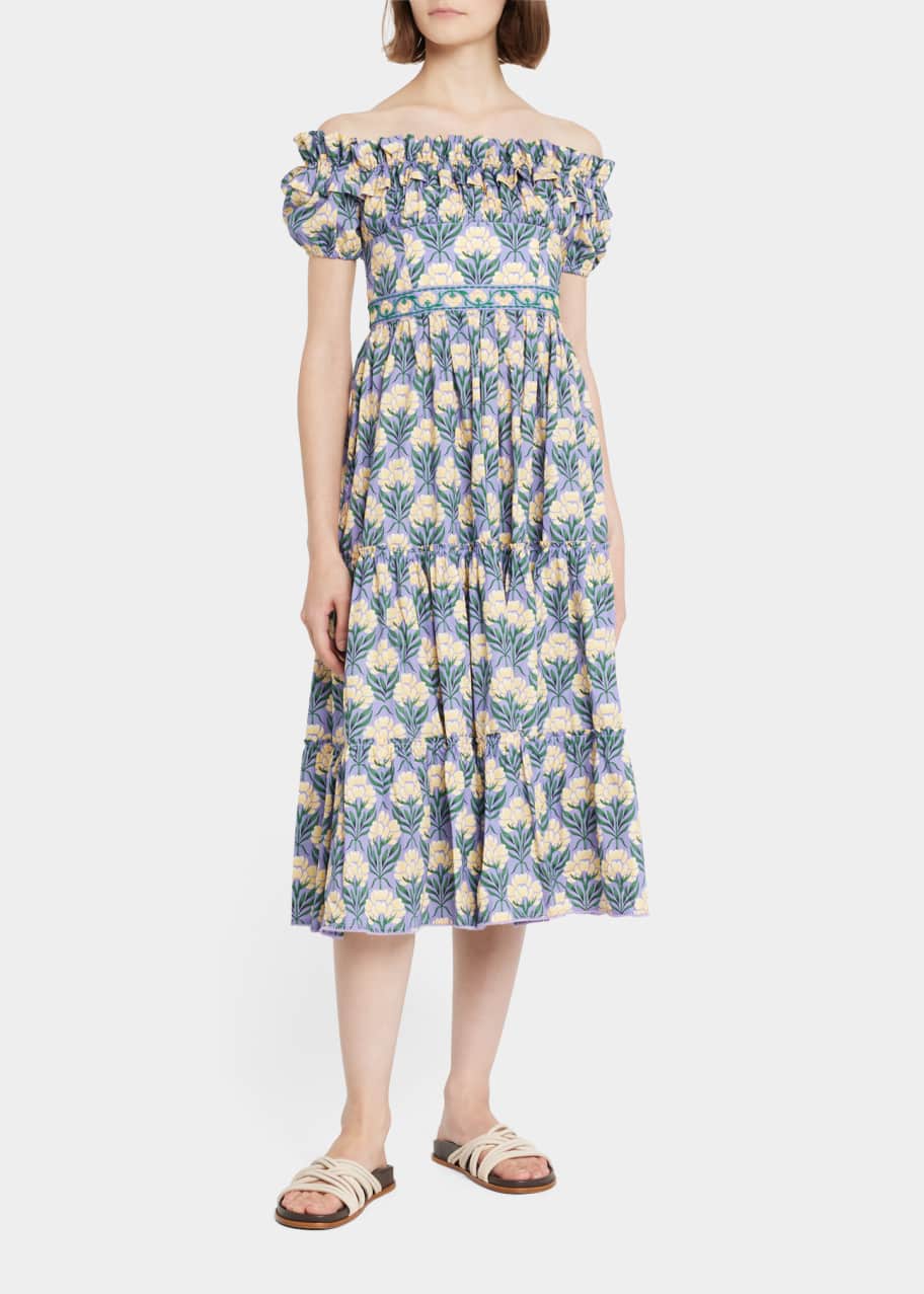 knee length dresses for ladies Plaid Off-Shoulder Tiered Midi Dress main image 0