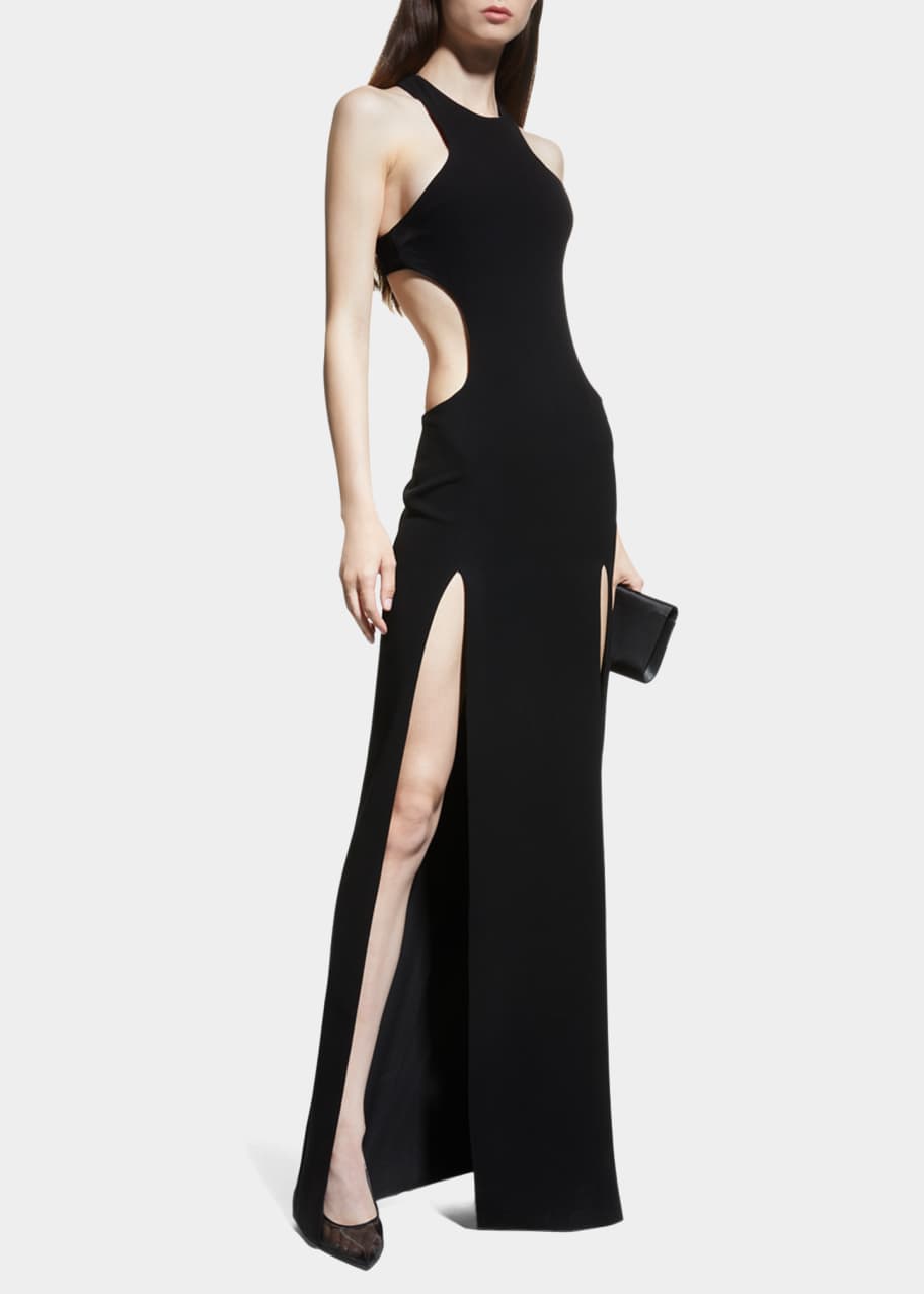 slim fit dress slacks Illusion-Cut-Out High-Neck Long Prom Dress 8054 Navy / XSmall