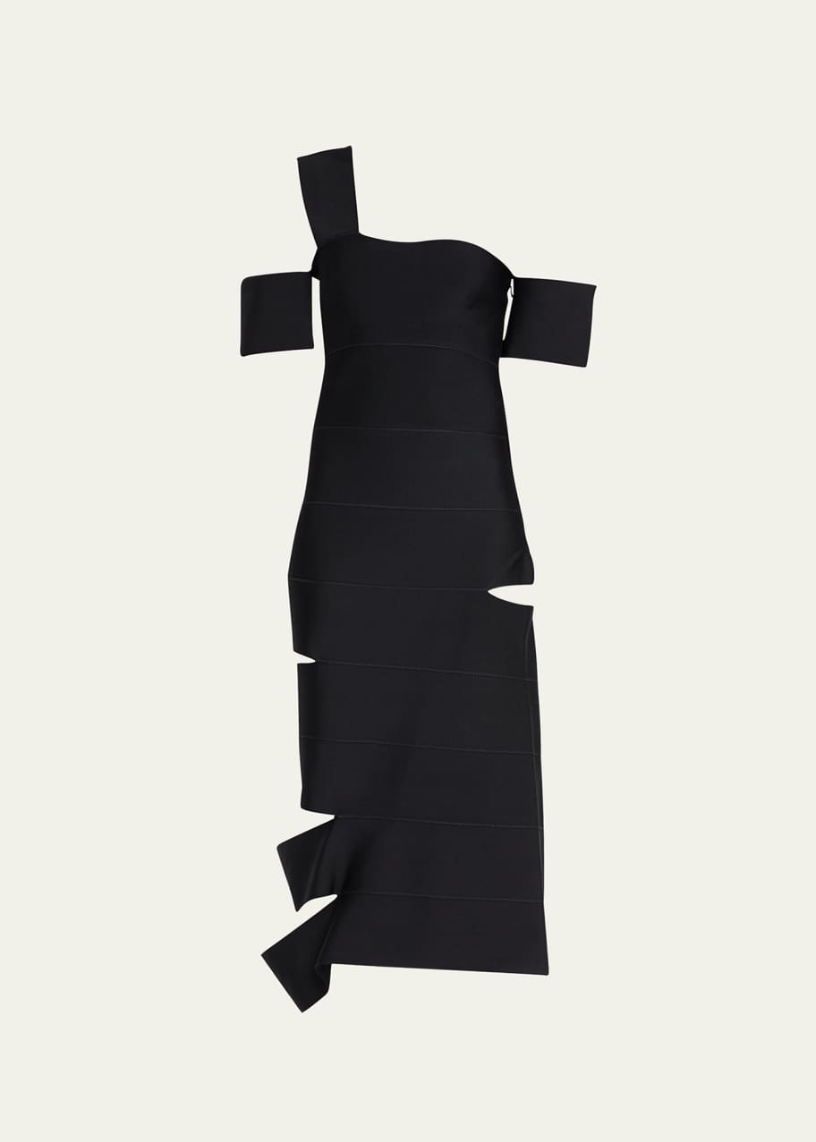 McQueen Slash Cutout One-Shoulder Bandage Midi Dress - Bergdorf Goodman