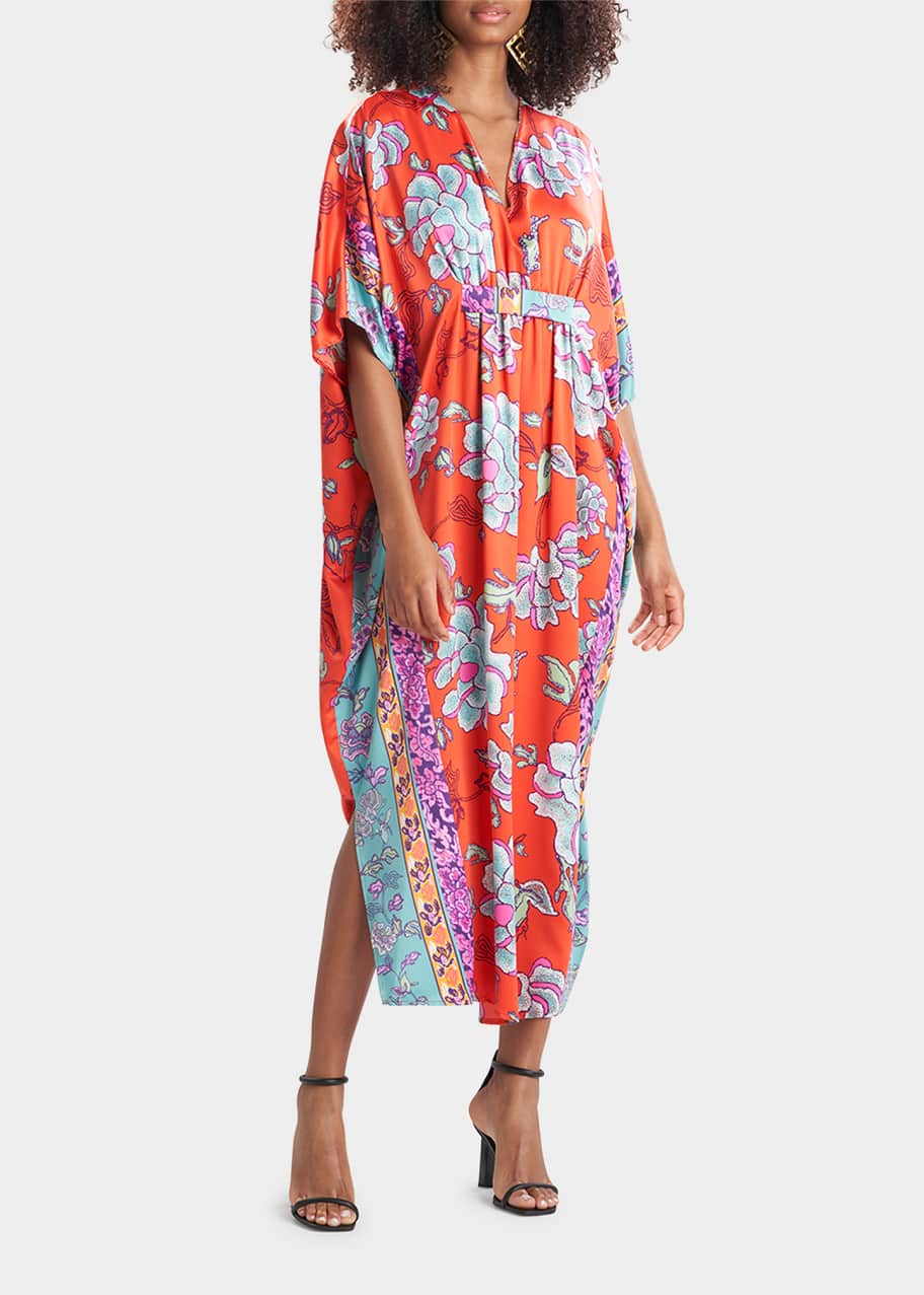 Image 1 of 1: Ume Floral-Print Satin Caftan