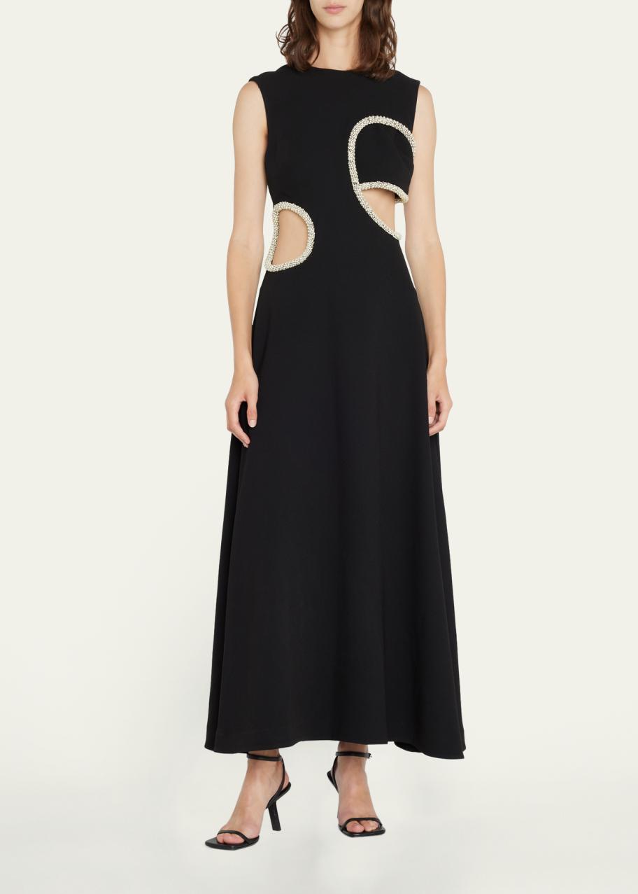 SIMKHAI Giada Diamante Embroidery Cutout Midi Dress