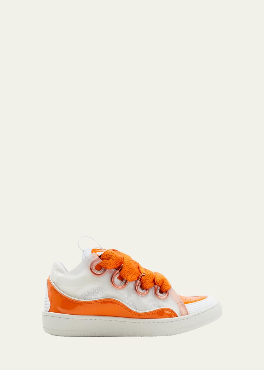 Lanvin Men's Bicolor Mix Media Low-Top Curb Sneakers - Bergdorf