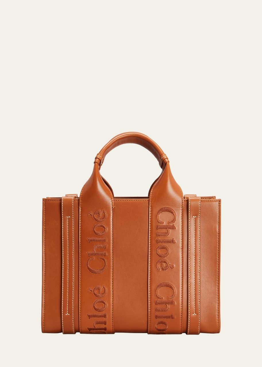 Chloe Woody Small Tote Bag in Leather with Crossbody Strap