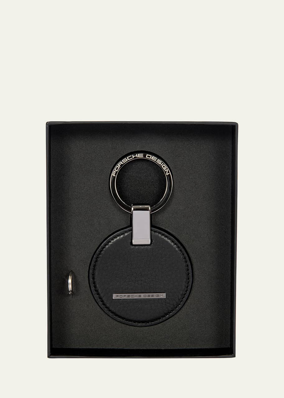 Image 1 of 1: Men's Circle Leather Logo Keyring