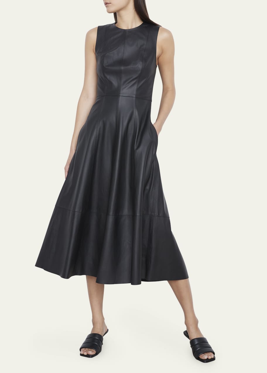navy blue dress for baby girl Black Faux Leather A-Line Dress