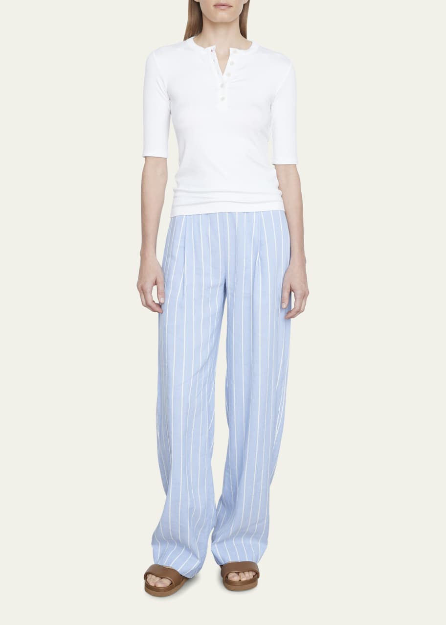 Vince Ribbed ElbowSleeve Henley Top Bergdorf Goodman