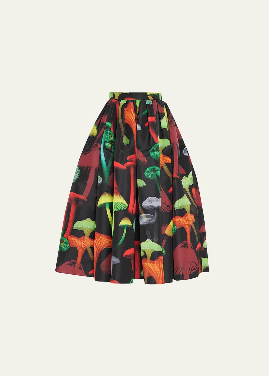 Alexander McQueen Mushroom Print Faille Midi Full Skirt - Bergdorf Goodman