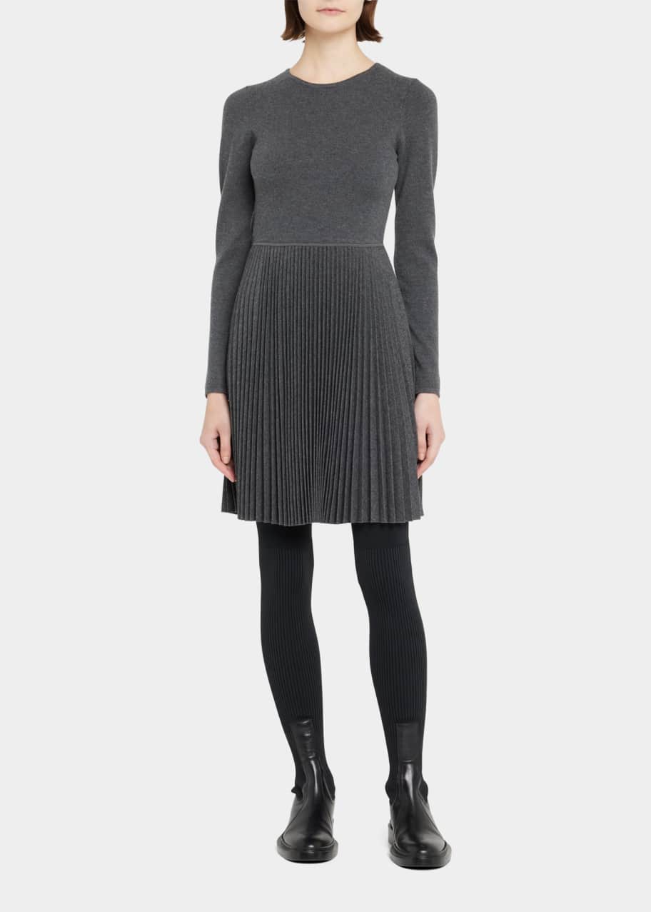 Long Sleeve Pleated Mini Sweater Dress