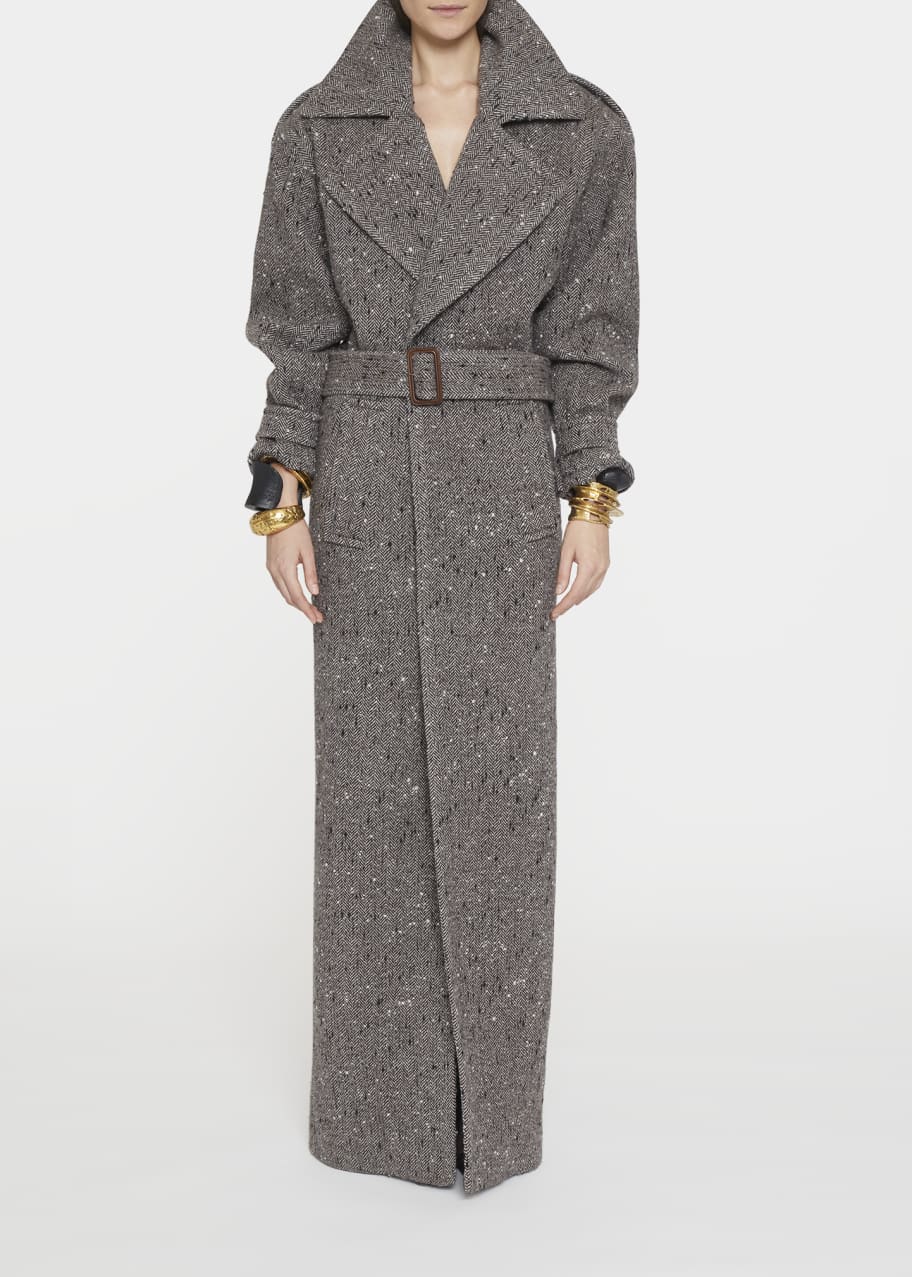 Saint Laurent Long Cocoon Belted Wool Overcoat - Bergdorf Goodman