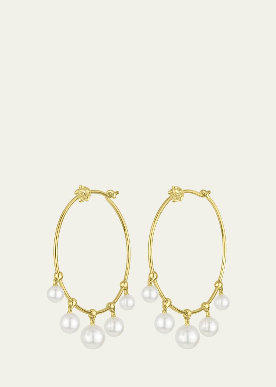 Image 1 of 1: 28mm Wind Chime Hoop Earrings with White Akoya Pearl