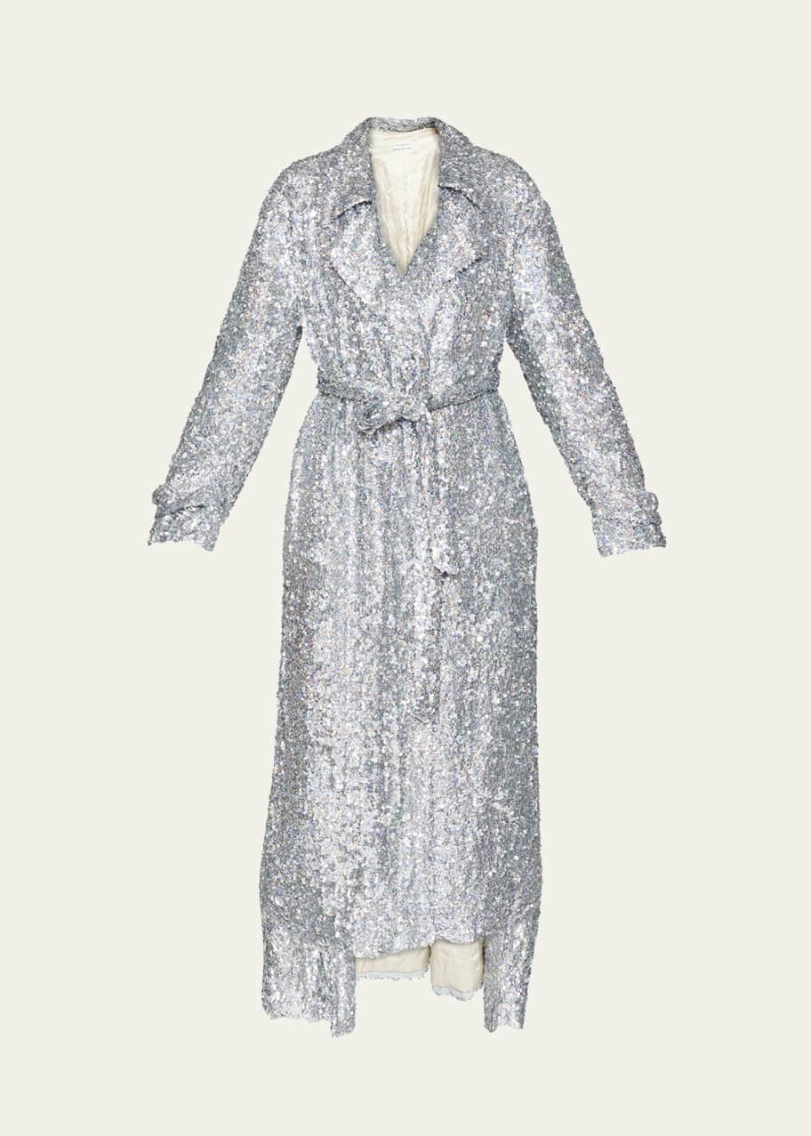 Dries Van Noten Ronas Sequin-Embellish Belted Trench Coat