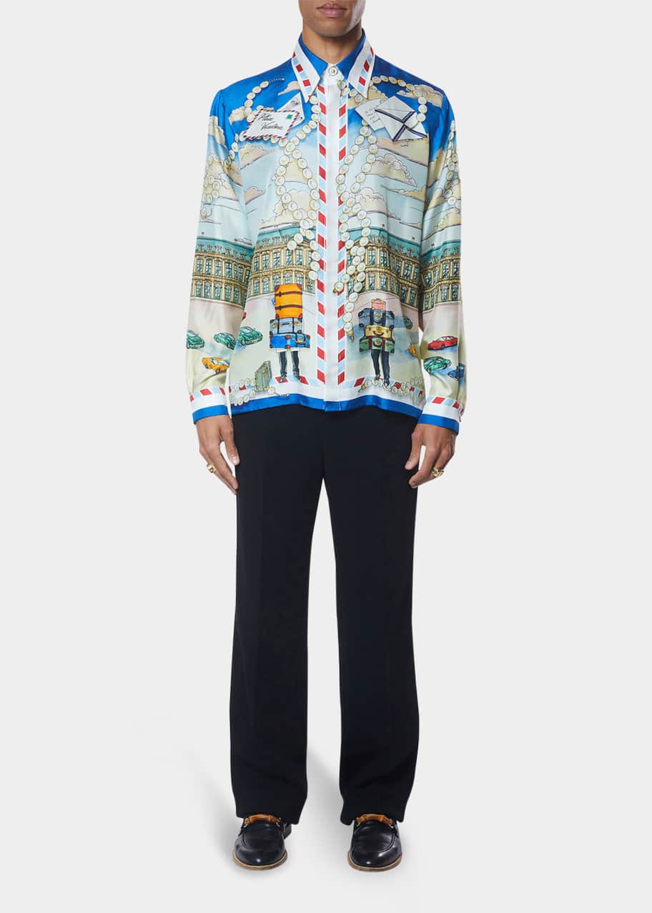 casablanca dress shirt Casablanca Multicolor Artistic Graphic Print Men's Long Sleeve Button-Up  Shirt