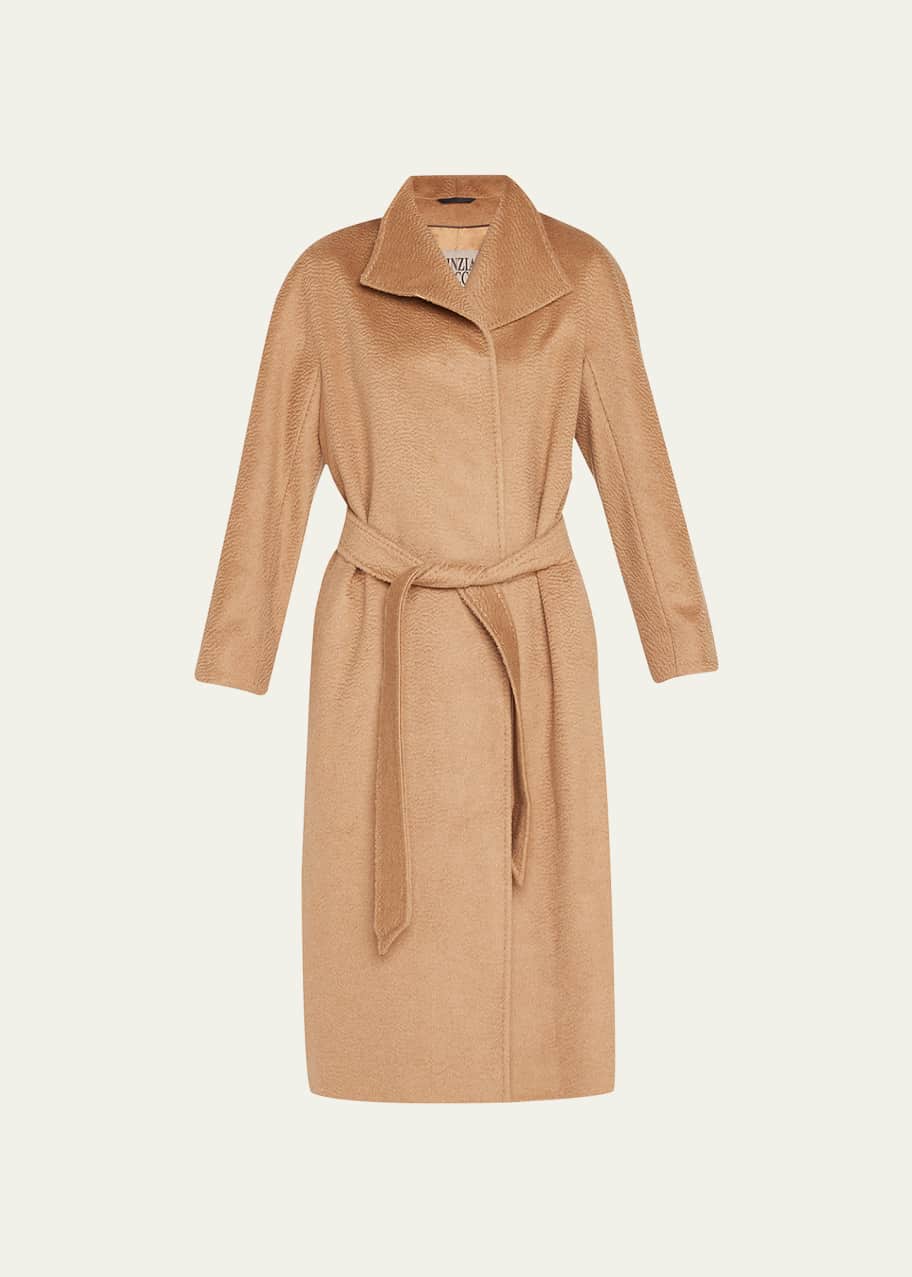 Camel hair wrap coat deals