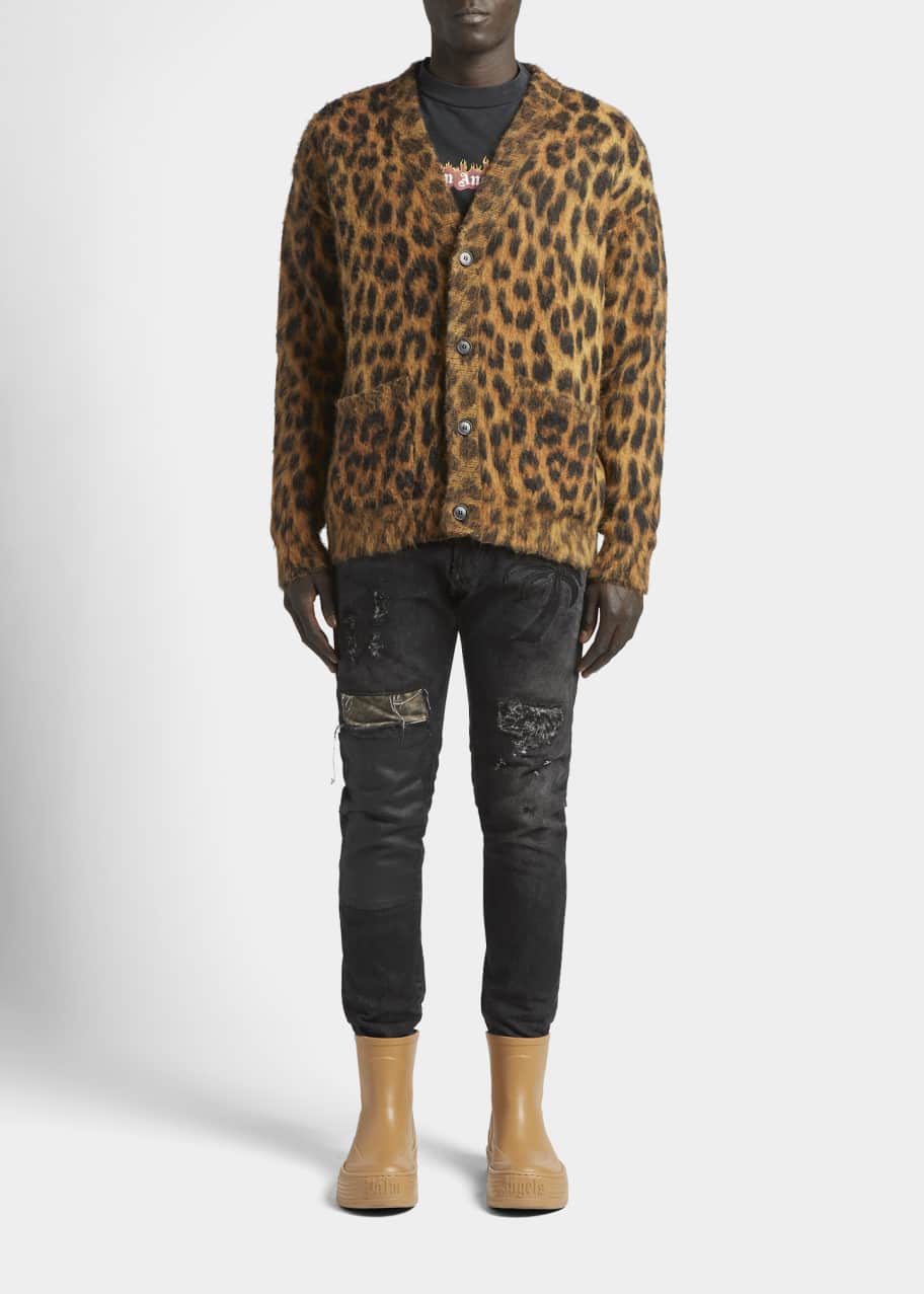 Palm Angels Men's Fuzzy Leopard Cardigan Sweater - Bergdorf Goodman