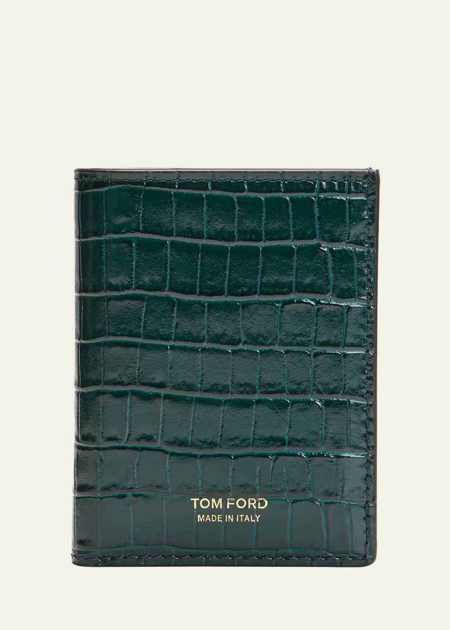 TOM FORD Men's Croc-Embossed Leather Bifold Card Holder