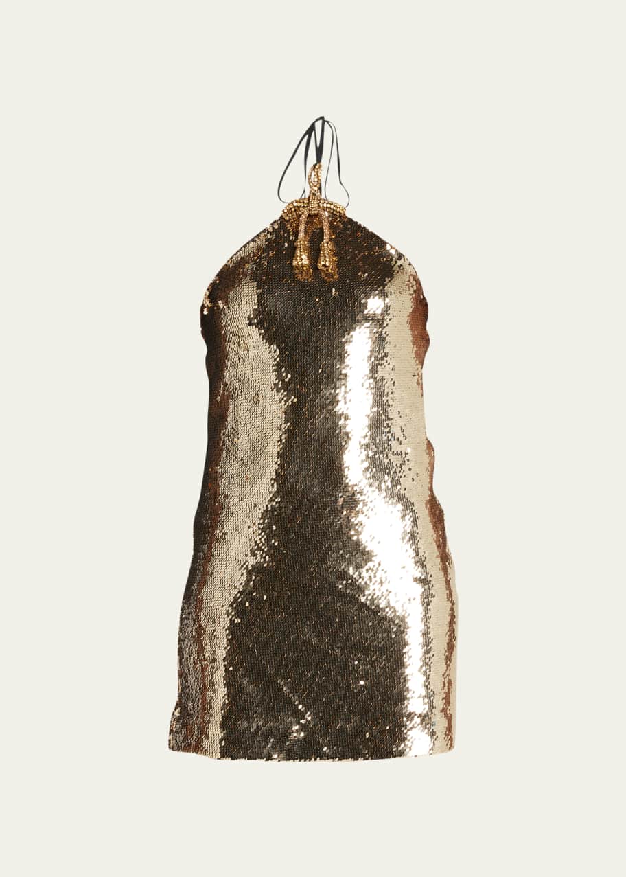 Rodarte Sequin Mini Dress With Crystal Bow Embellishment - Bergdorf Goodman