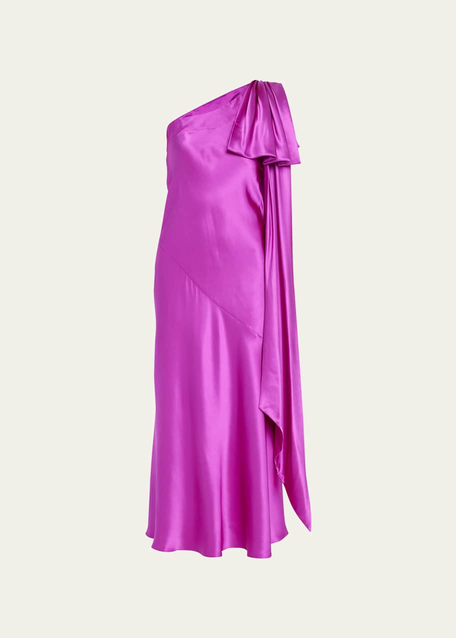 Alexandra One Shoulder Silk Dress | Pink & Red main image 1