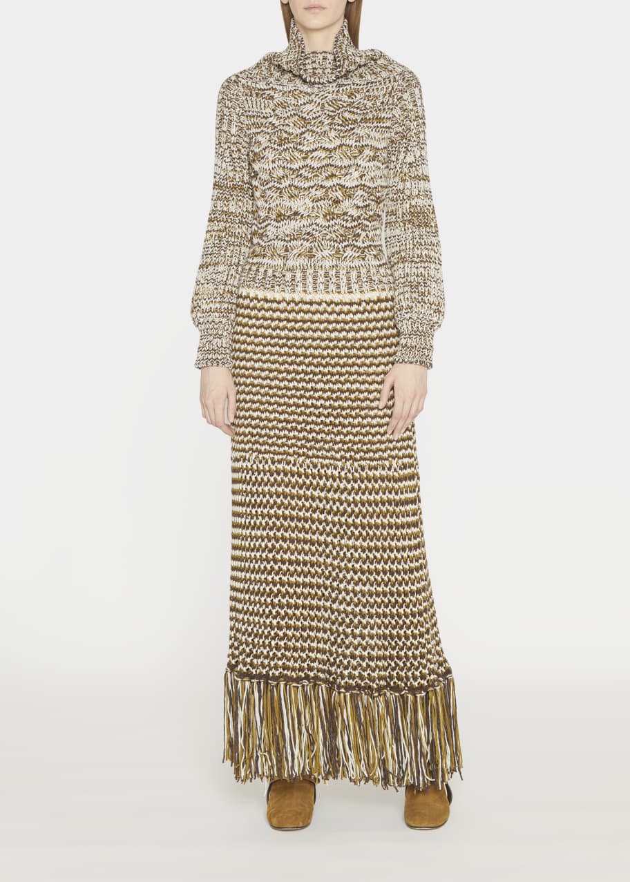 Image 1 of 1: Marina Turtleneck Fringe Wool Dress