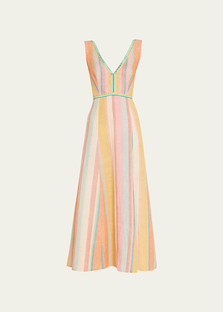EMPORIO SIRENUSE Nellie Rainbow Stripe Linen Dress - Bergdorf Goodman