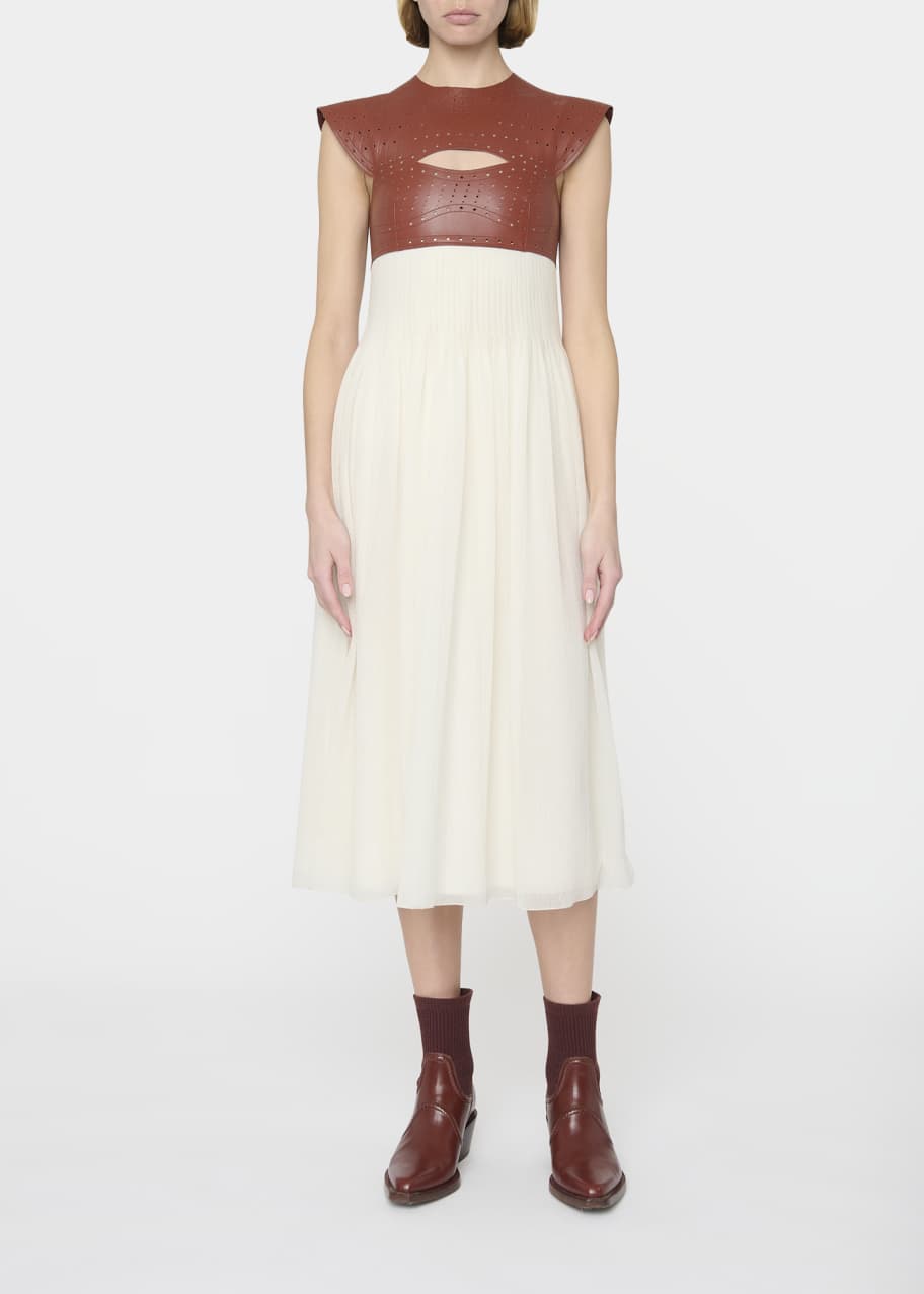 Chloe Leather Cutout Wool Gauze Midi Dress - Bergdorf Goodman