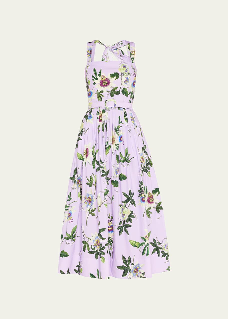 oscar de la renta floral midi dress Floral-embellished silk midi dress - light blue