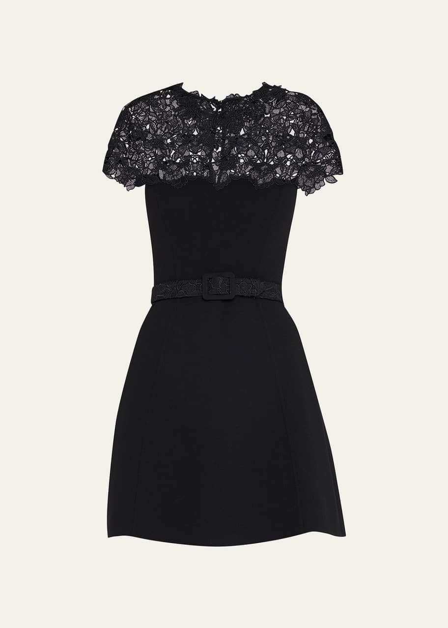 Oscar de la Renta Lace-Detail Belted Cocktail Dress - Bergdorf Goodman