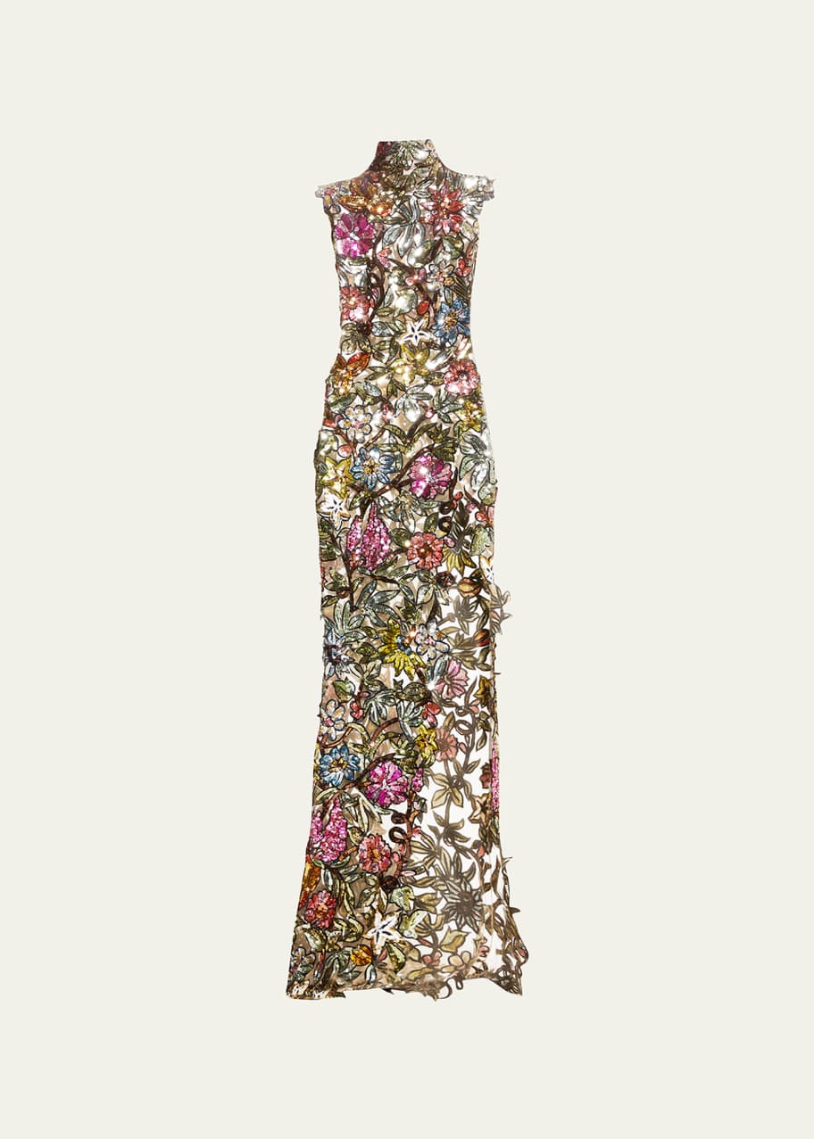 Oscar de la Renta Floral Sequin Embroidered Gown - Bergdorf Goodman