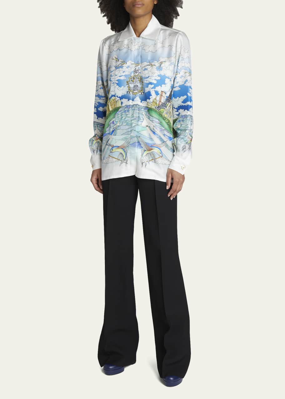 Casablanca graphic-print silk shirt - Blue