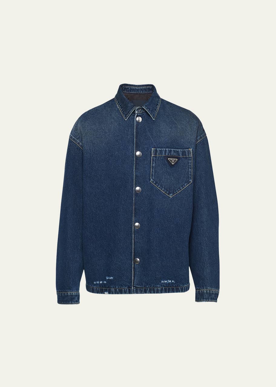 Prada Men's Vintage Denim Snap-Front Shirt - Bergdorf Goodman