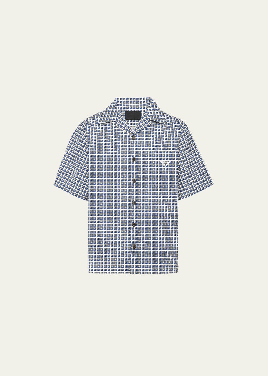 Prada Men's Geometric Poplin Camp Shirt - Bergdorf Goodman