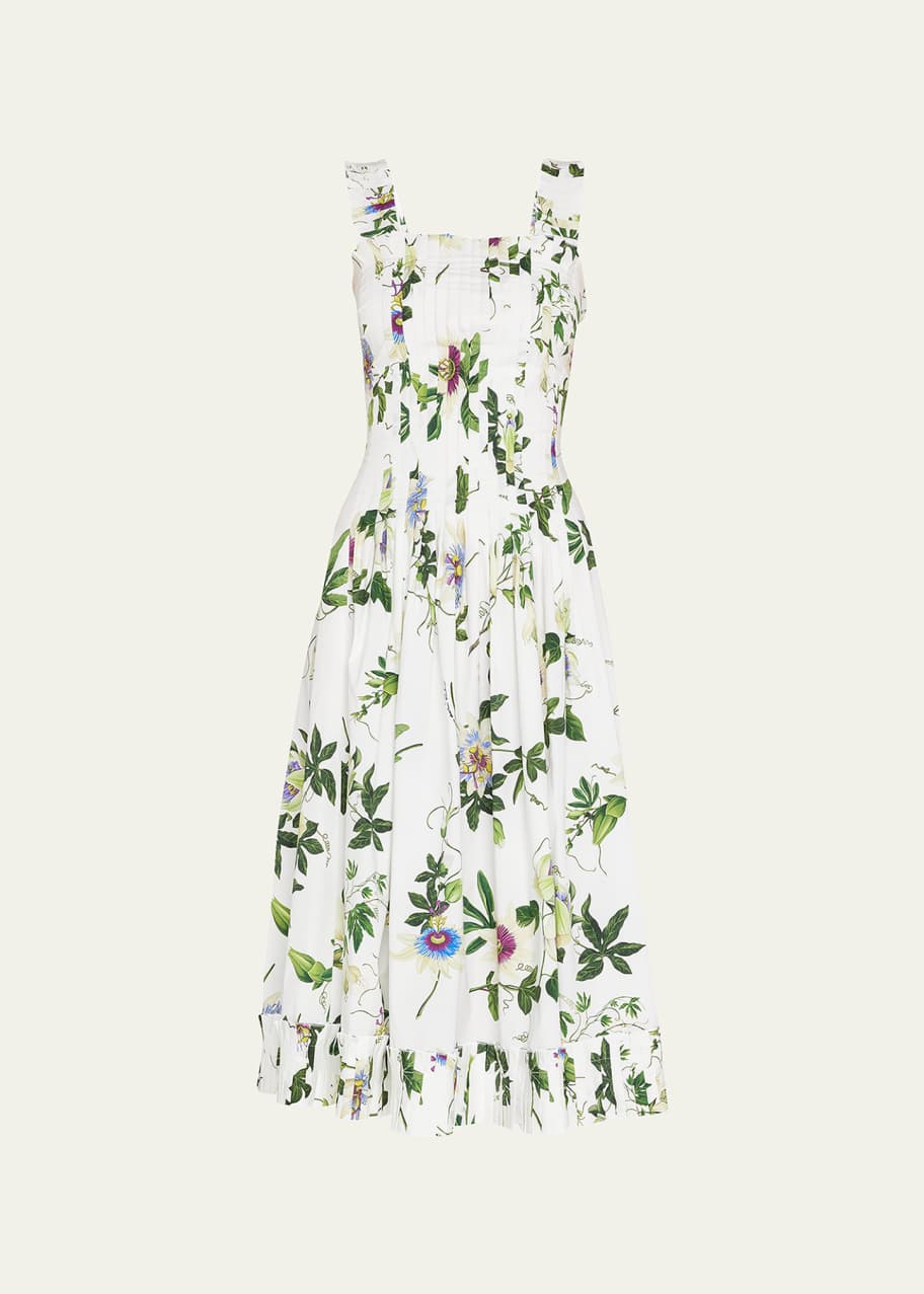 oscar de la renta cotton dress Paneled printed cotton-blend poplin midi dress - brown