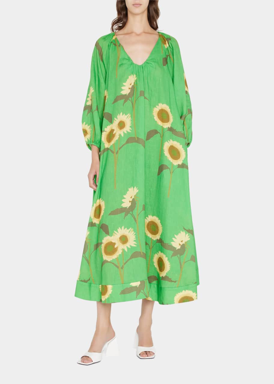 BERNADETTE Daisy-Print Linen Dress - Bergdorf Goodman