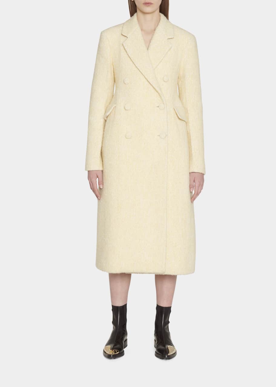 Jil Sander Long Double-Breasted Melange Wool Boucle Coat