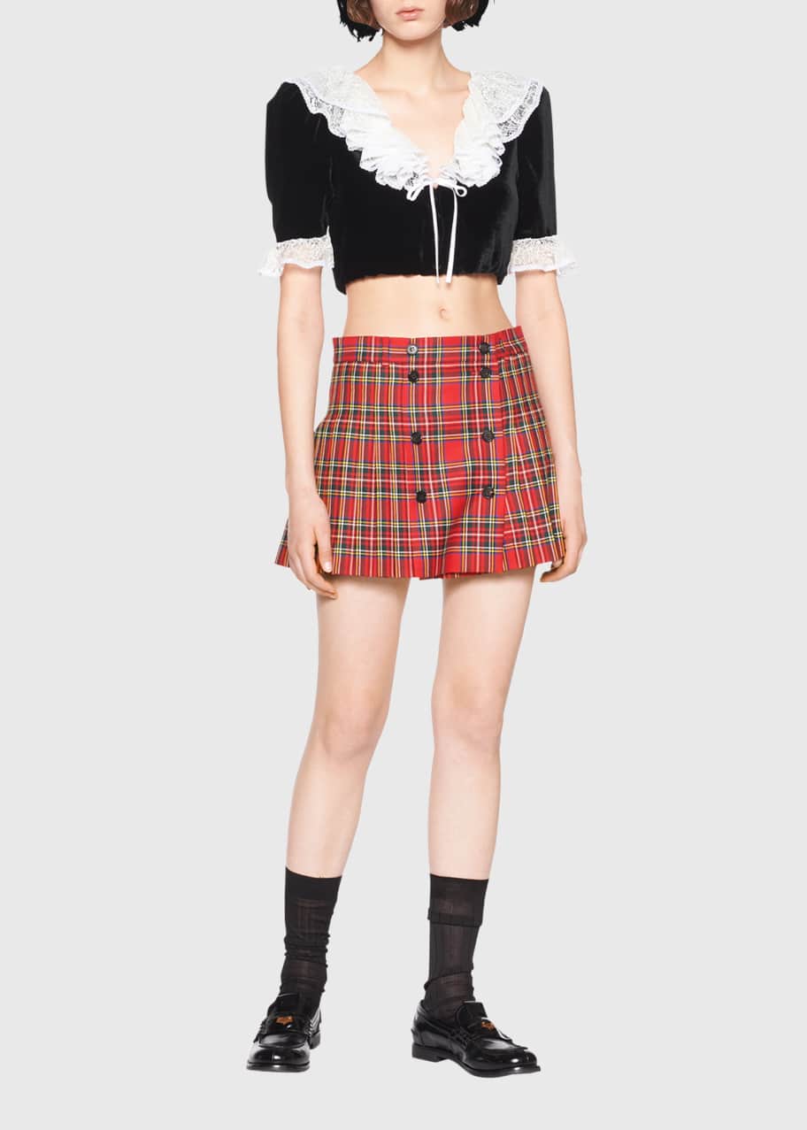 Miu Miu ダークレッドチェックタイトスカート Miu Miu Tartan Check Pleated Mini Skirt - Bergdorf Goodman