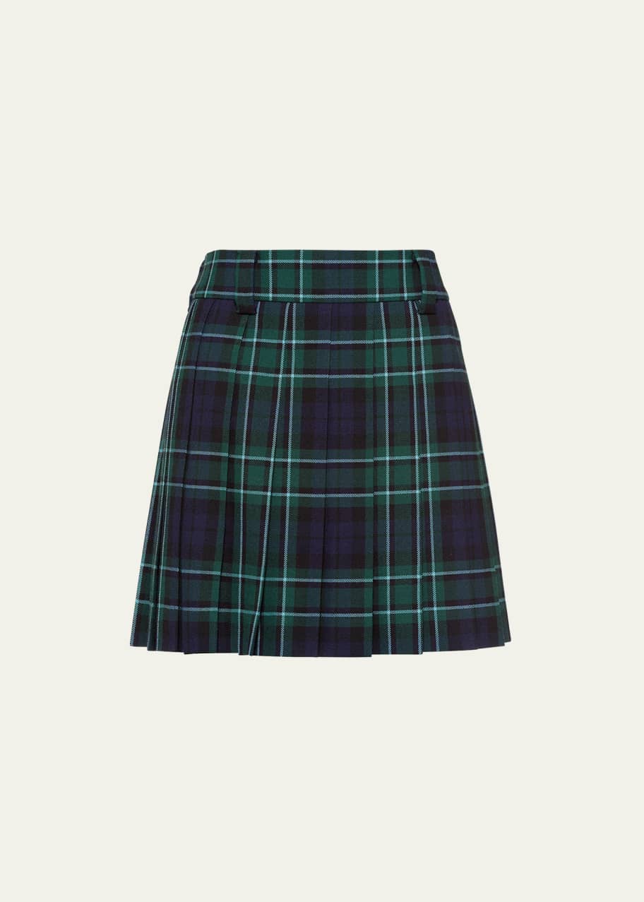 Miu Miu Tartan Check Pleated Wool Mini Skirt Bergdorf Goodman