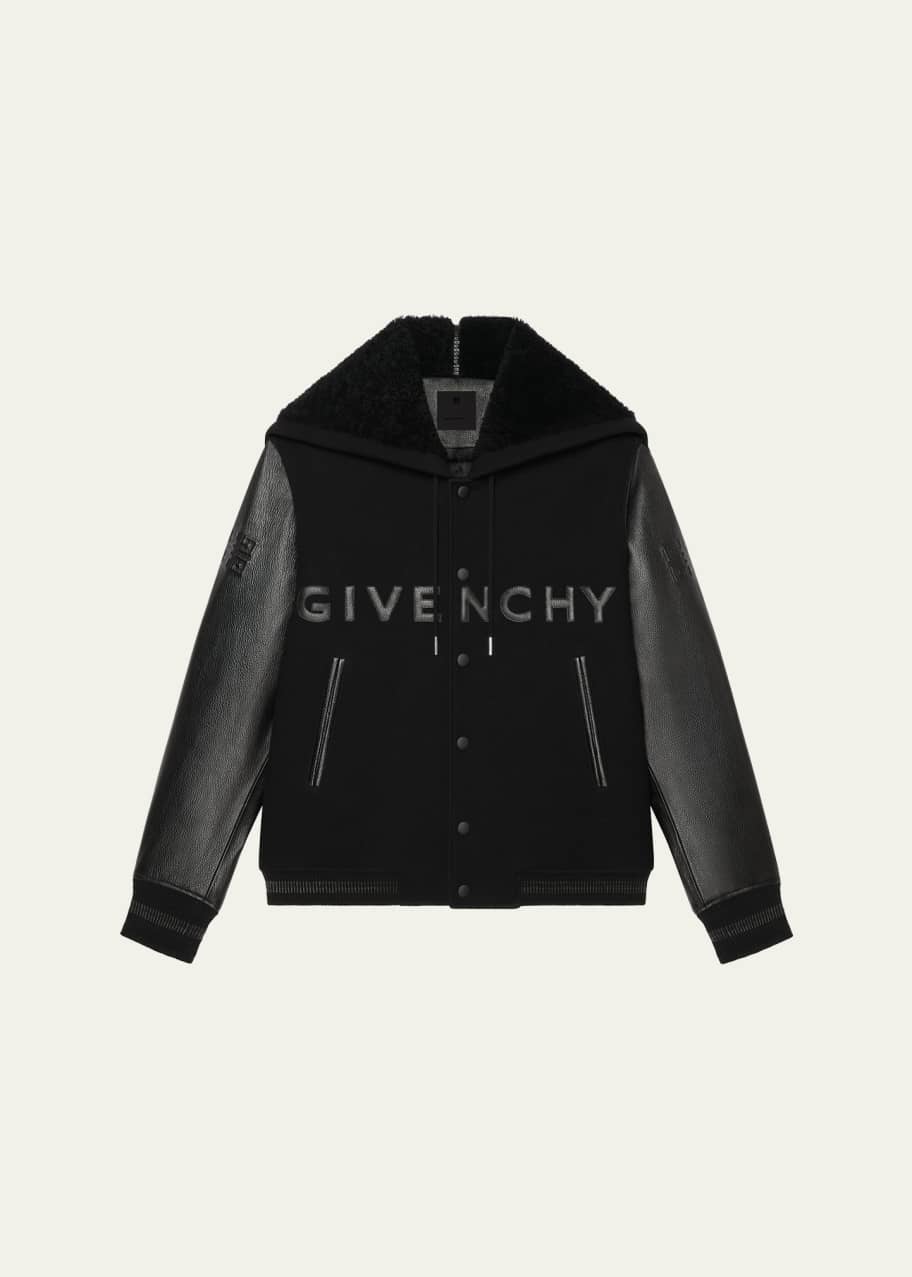 Givenchy Men's Leather-Sleeve Logo Varsity Jacket Bergdorf Goodman