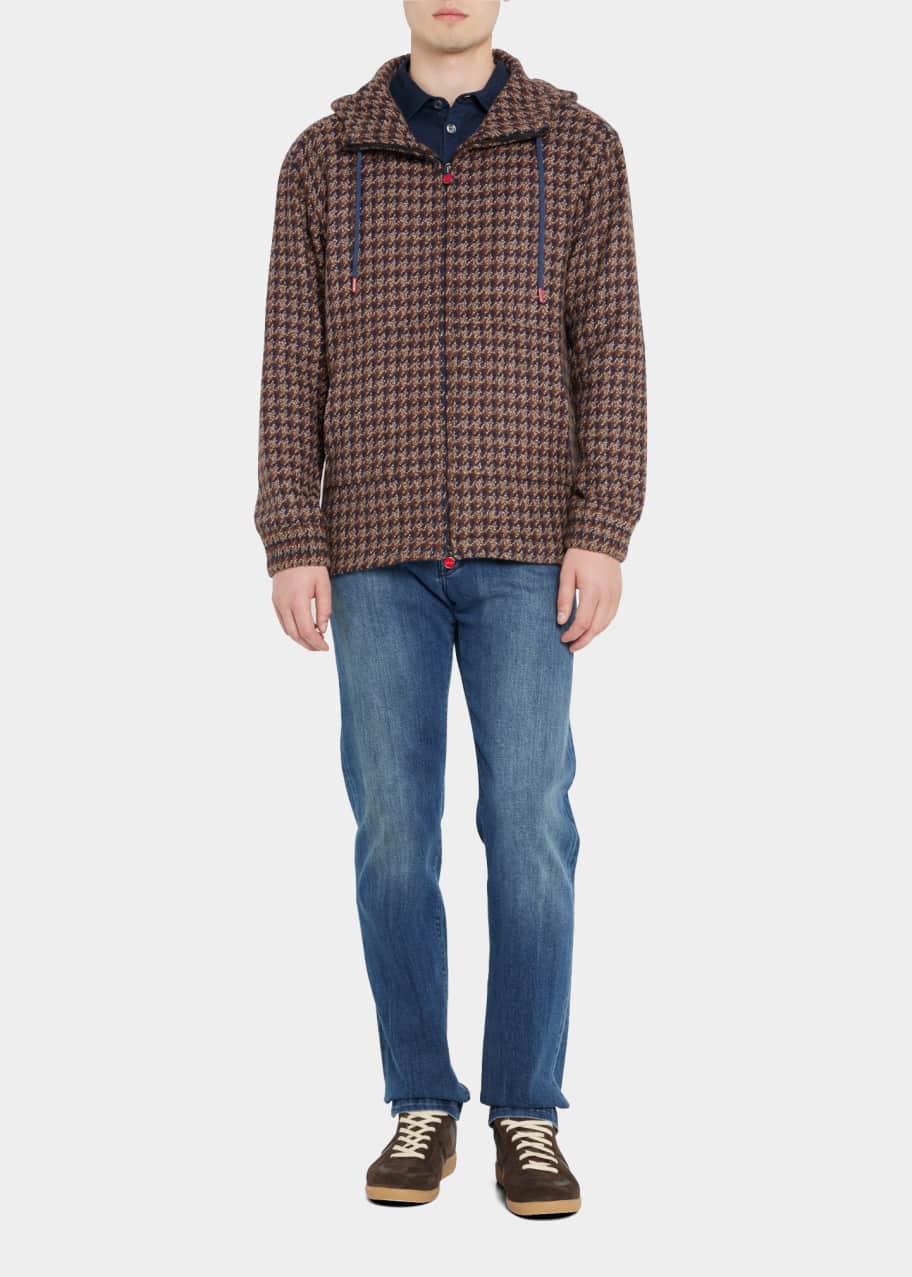 Kiton Men's Cashmere Houndstooth FullZip Hoodie Bergdorf Goodman
