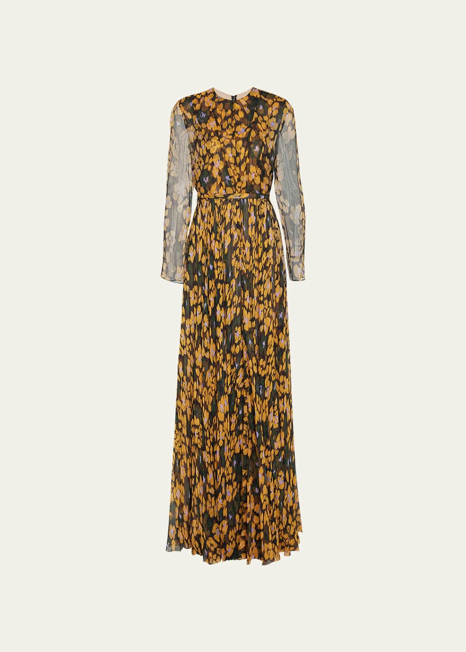 J. Mendel Floral-Print Pleated Silk Gown - Bergdorf Goodman